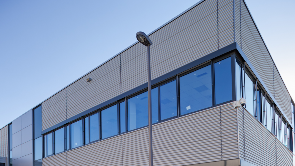 A building with clean window screens